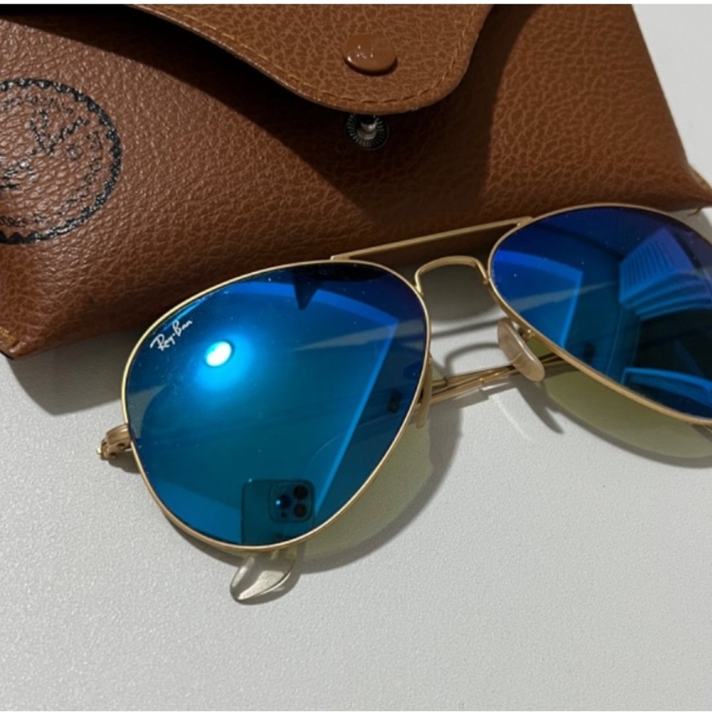 Ray-Ban Gold Frame Sunglasses with Blue Lenses
